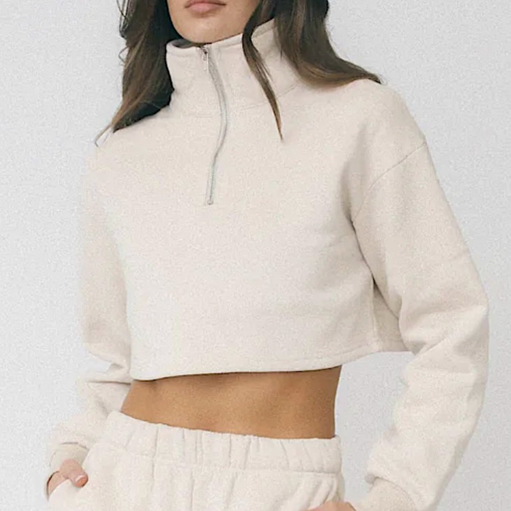 XLE the Label Mattie Crop Sweatshirt 1/2 Zip High Neck Pullover Sweatshirt - Picture 6 of 16